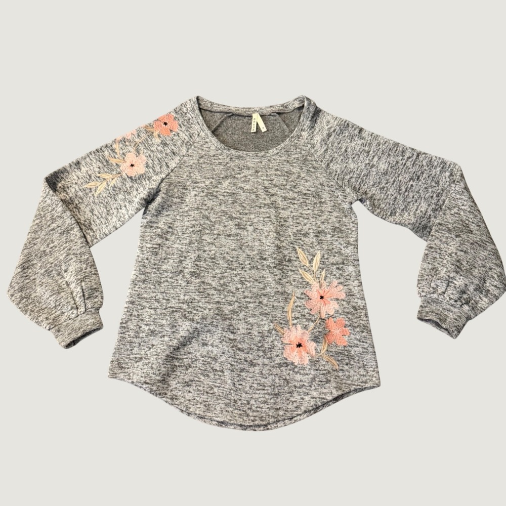 Roper Floral Embroidered Sweatshirt Size M Western Marled Grey Fleece Pullover